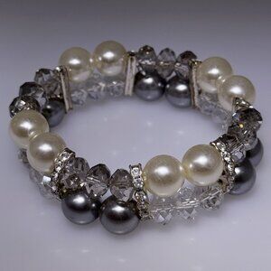 Two strand elastic bracelet with imitation pearls, crystals, rhinestones, NWOT